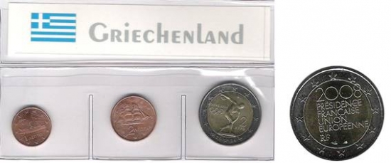 Kleinmünzen "Griechenland 2004" inkl. 2€ Münze Frankreich 2008