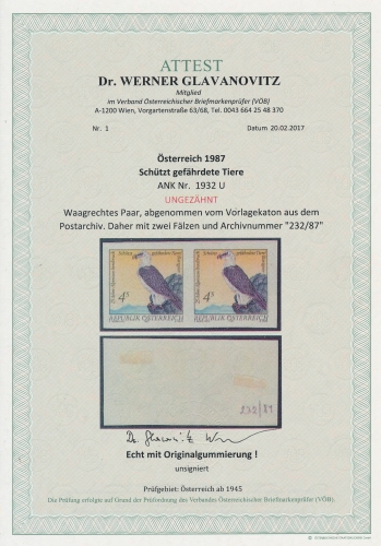 1987 - ANK 1932 U. - Bartgeier - waagrechtes Paar **