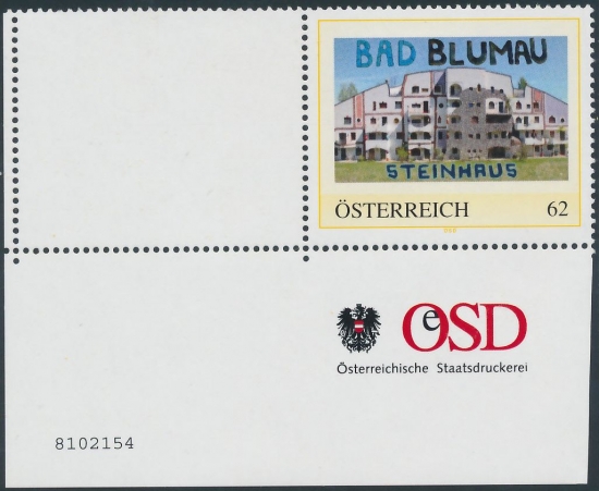 8102154 - PM - Personalisierte Marke - Hundertwasser - Bad Blumau - Steinhaus - Postfrisch ** / DB / Kommissionsverkauf "BH"