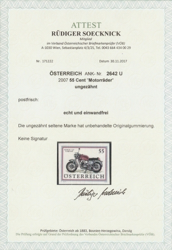 2006 - Österreich - Motorräder - KTM R 125 TARZAN - ANK 2642 U - UNGEZÄHNT - mit Fotoattest - Postfrisch ** / DB / Kommissionsverkauf "HF"
