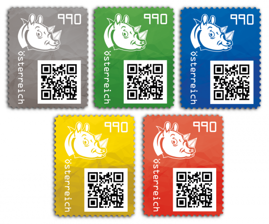 Crypto Stamp 3.1 - RHINO - KOMPLETTES SET - Farben: SCHWARZ + GRÜN + BLAU + GELB + ROT - Postfrisch **